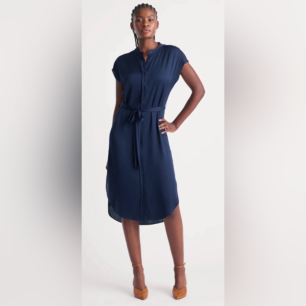 Quince Navy Blue Midi Shirt Dress